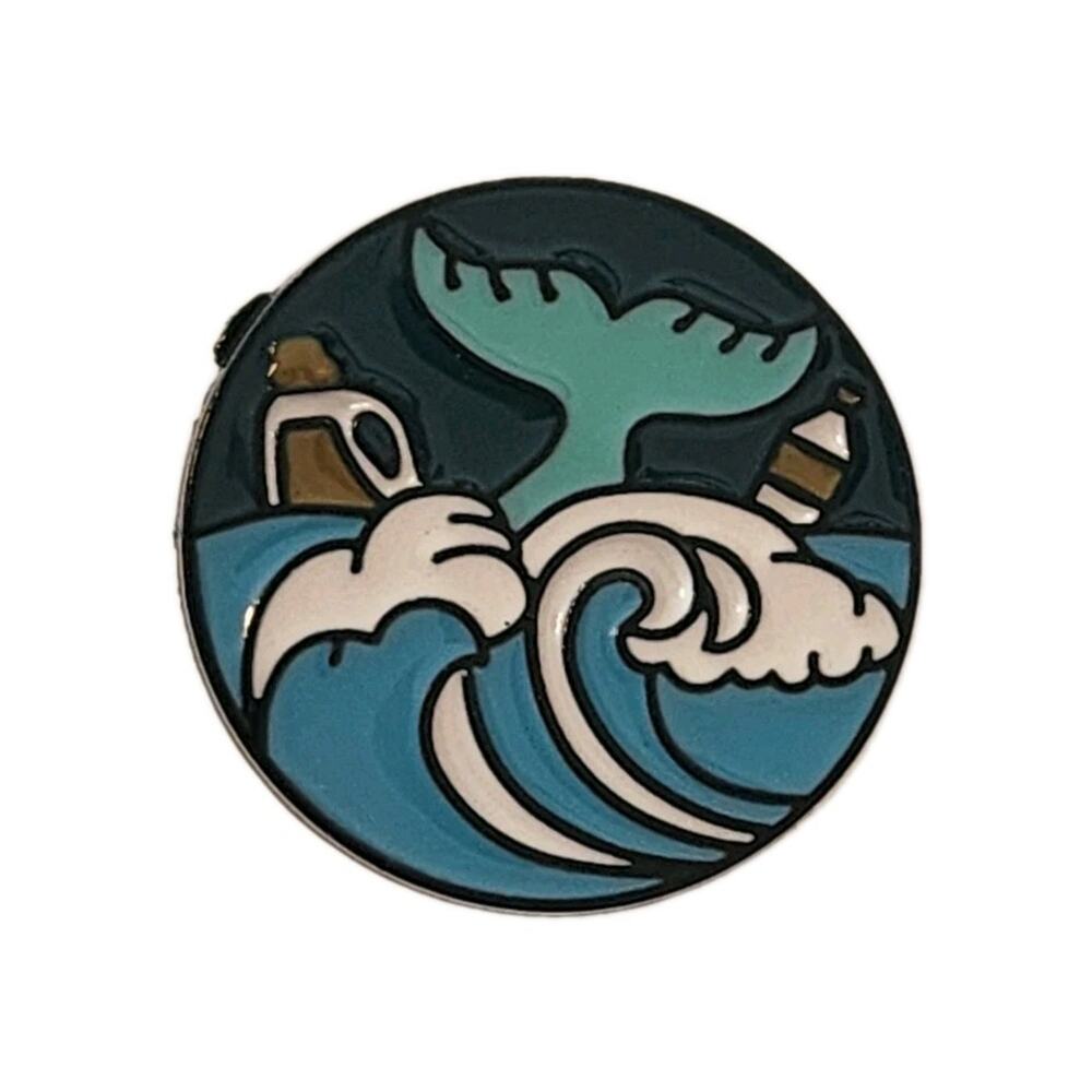 New Whale Tail Ocean Wave Pin Enamel Pinback Button Sea Animal Brooch Blue